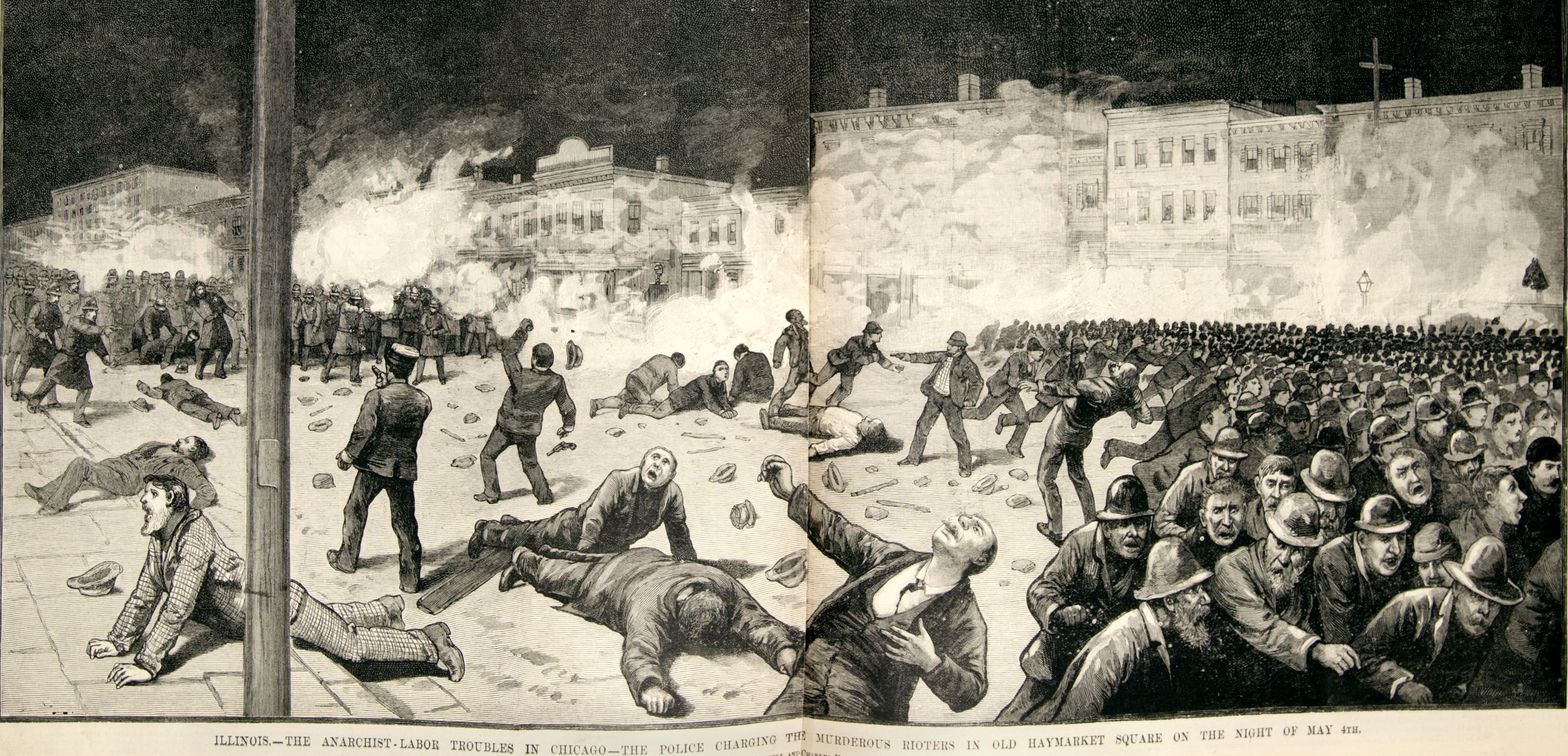 C. Bunnell, \"Police Charging the Murderous Rioters,\" <em>Frank Leslie's Illustrated Newspaper,</em> May 15, 1886.