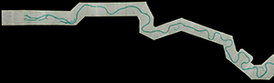 Composite image of a totally unfolded map that has the snaking shape of a portion of the Danube.
