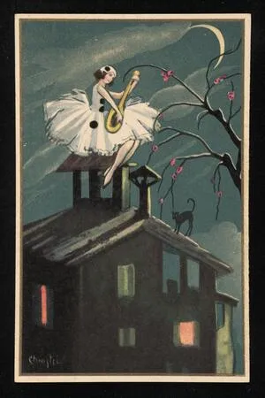 Woman playing guitar on roof
