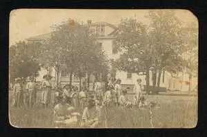 Girls in the schoolyard, Sac and Fox Indian Schools, Stroud, Oklahoma, circa 1910s