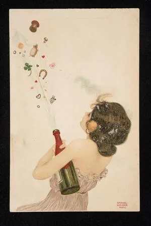 Woman popping champagne